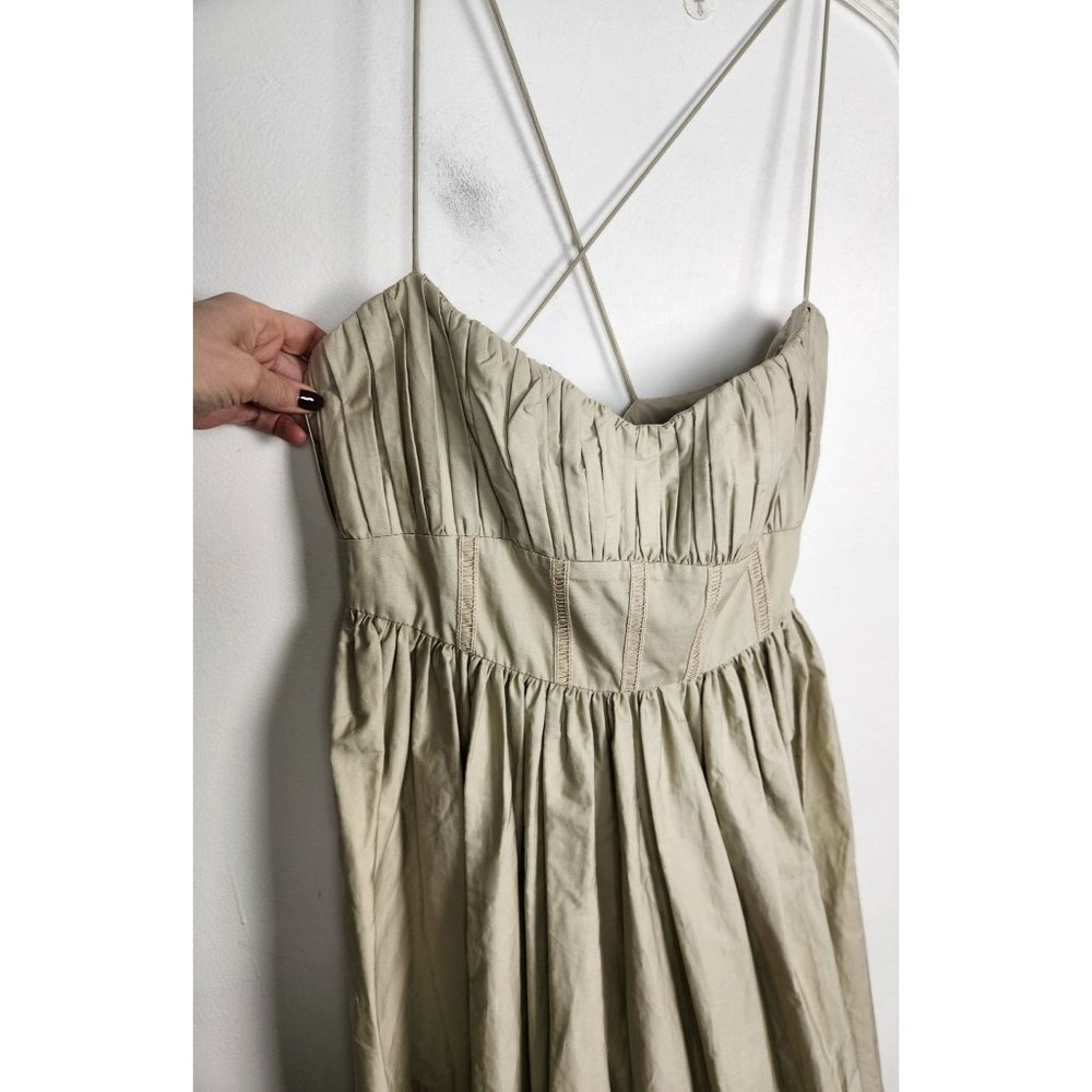 ASOS Design Women's Sz. 4 Cotton Structured Midi Dress Corset Detail Stone NWT - Picture 4 of 10